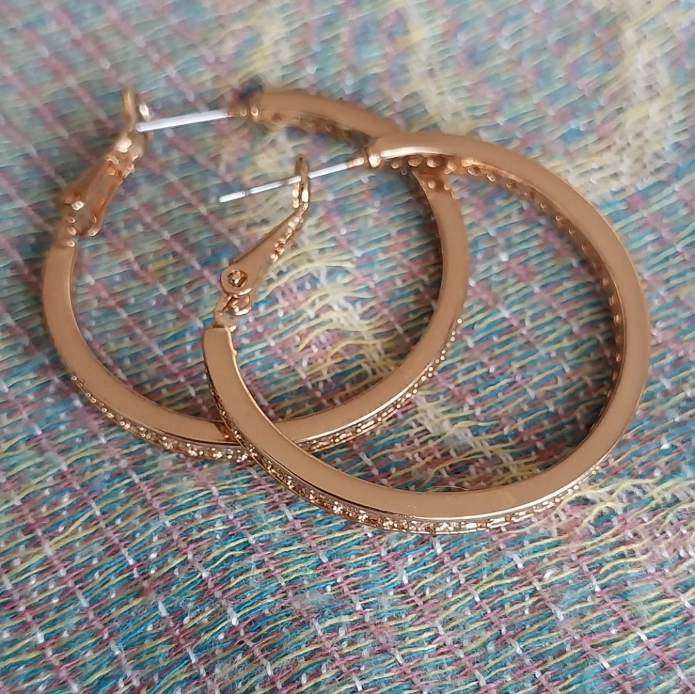✨️3 For $15✨ Goldtone Bling Crystal 💎Hoop Earrings - Picture 3 of 4